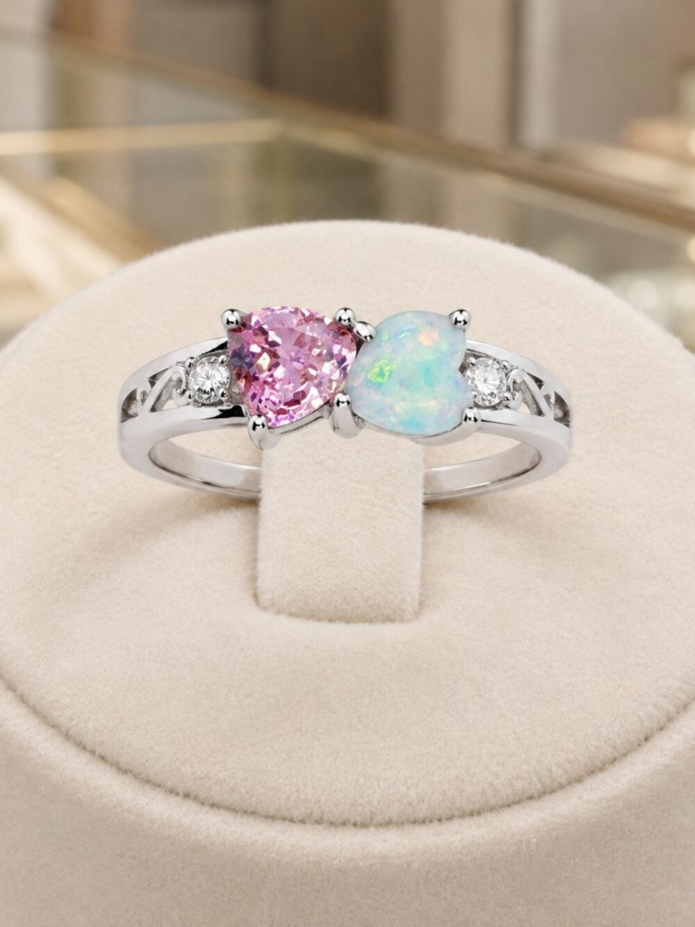Blue Opal & Tanzanite CZ Heart Ring – .925 Sterling Silver – Size 7 R-9